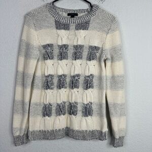J.Crew Sweater Womens Small Cable Knit Stripe Shadow Check Preppy Fisherman Boho